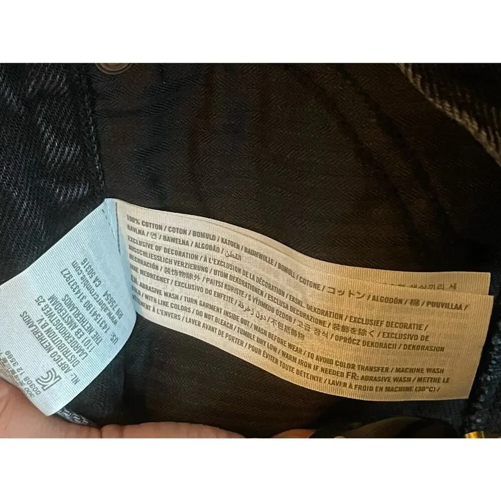 Abercrombie & Fitch Black Jean Denim Raw Hem Waist Tie Mini Skirt Size 27/4